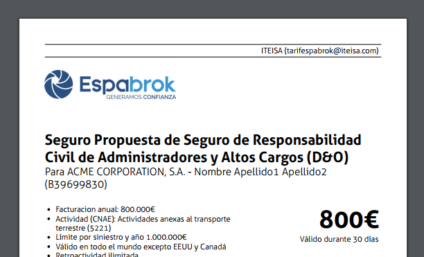 Captura del PDF generado por D&O