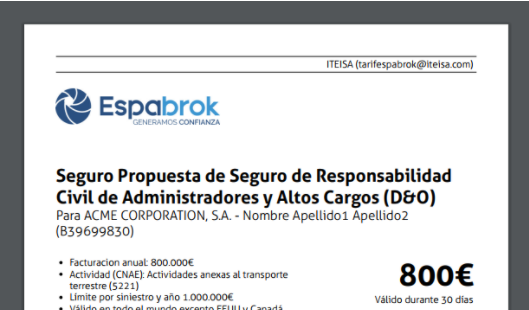 Captura del PDF generado por D&O